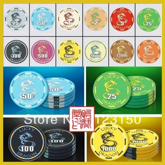 CP 007 Lucky Dragon 10G набор керамических покерных чипов без чехла 500 шт.|ceramic poker chips set|poker