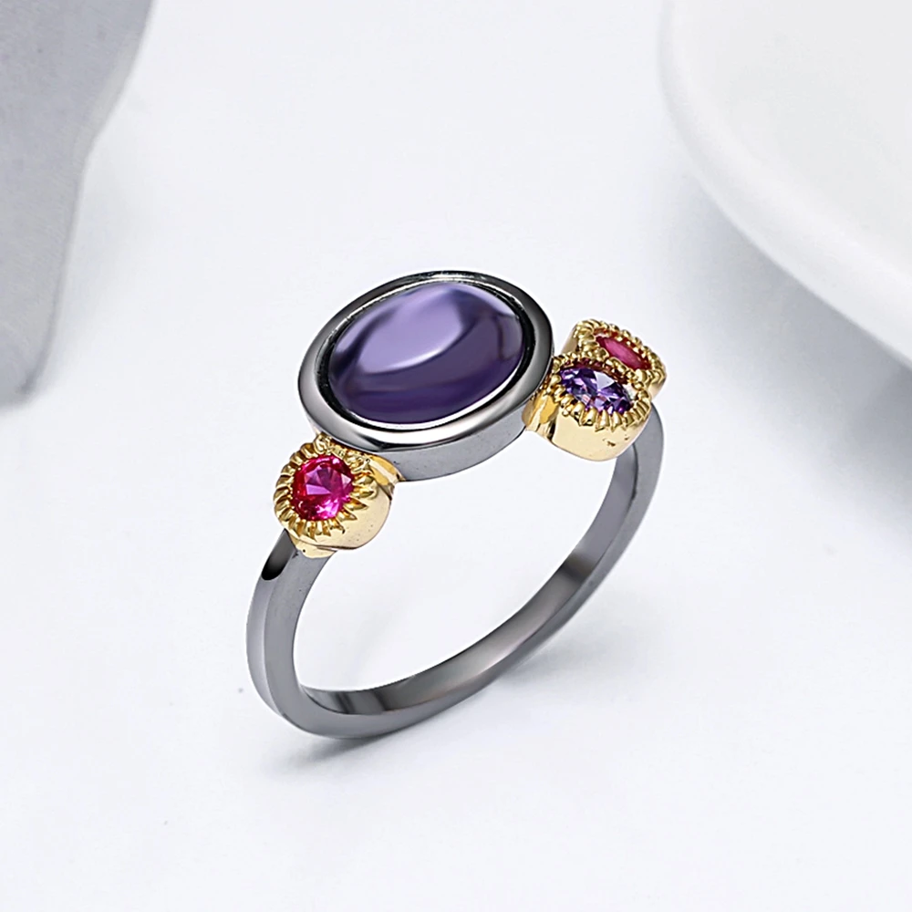 DreamCarnival 1989 Premium Ring for Women Sharp Colors Oval and Round Shape Zircon Bezel Gun Gold Color Lead Free Metal WA11527