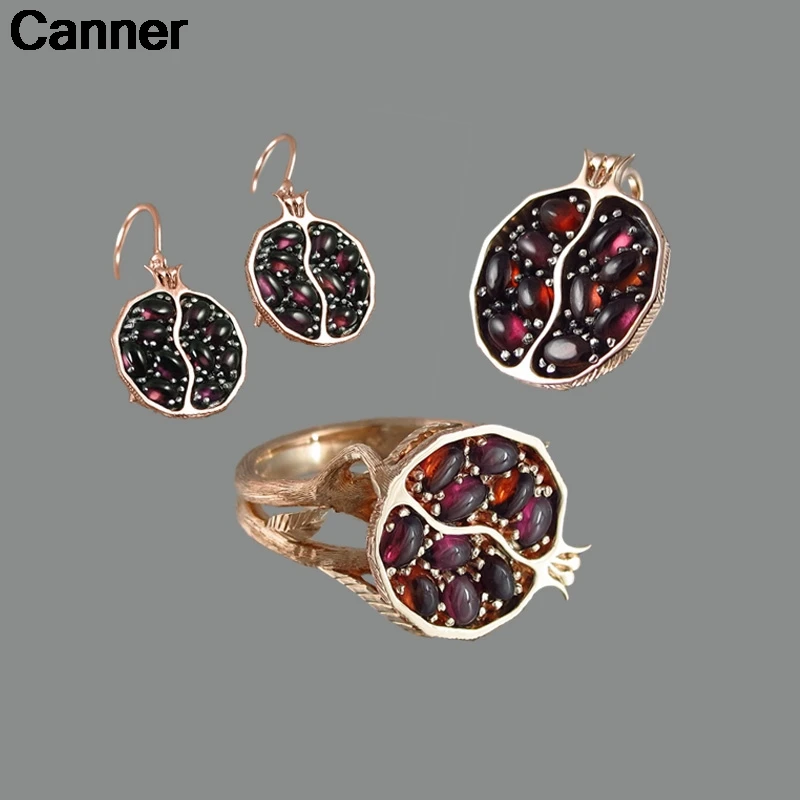 

Canner Garnet Rings For Women Rose Gold Rings Fruit Pomegranate Rattan Wedding Party Jewelry anillo de mujeres Gift bague C5