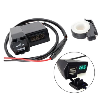 

2 USB Motorcycle Power Socket Charger With Green LED Voltage Voltmeter 3.1A