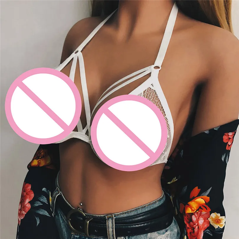 Solid White Sexy Underwear Bras For Women Lace Hollow Out Lingerie Halter Bra Push Up Underwear Encaje Mujer 40MAY2702