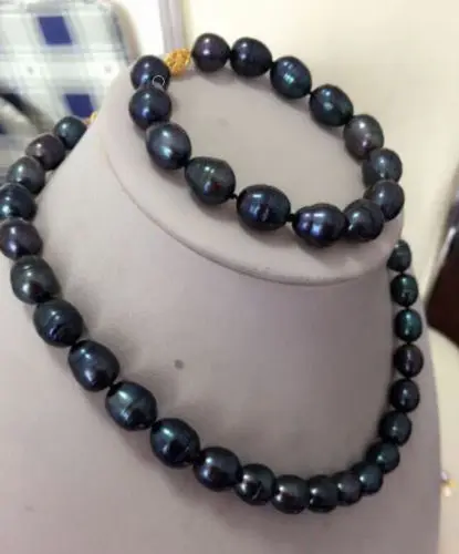 

Free Shipping >>>>>HOT HUGE AAA 13mm tahitian Black Pearl Necklace 20" Bracelet 8" 14k GOLD CLASP