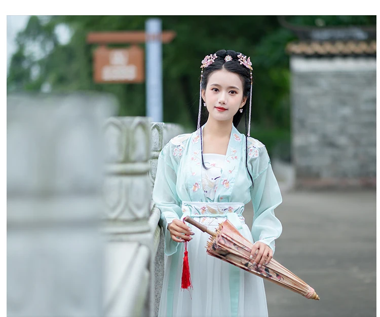 Hanfu старинный китайский костюм и традиционный комплект из 3 предметов китайский стиль зеленый Hanfu народный танец представление наряд DQL1100