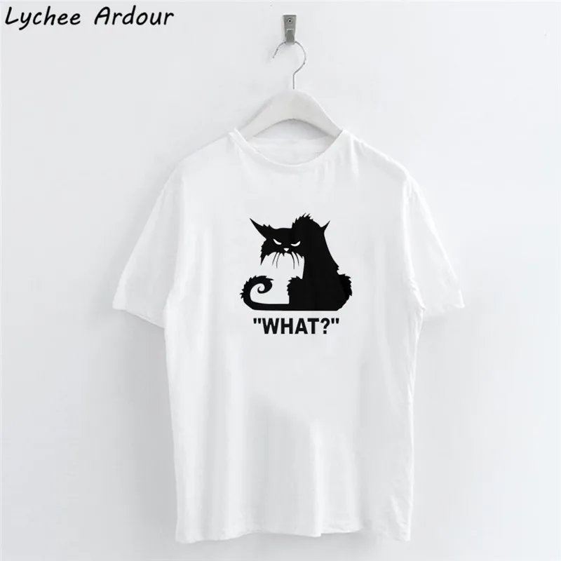 

Black Cat Letter T-shirts Female Short Sleeve O Neck T Shirts Summer Casual Women Top Tees