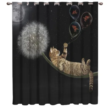 

Dandelion cat Room Curtains Large Window Living Room Decor Fabric Curtain Panels With Grommets Party Decoration Window
