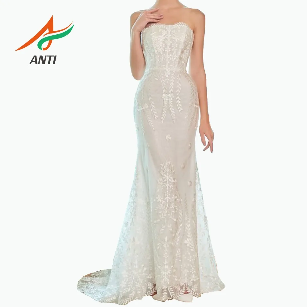 

ANTI Backless Court Train Long Sleeve Wedding Dress Mermaid Style Pure White Appliques Africa Vintage Detachable Tail mariage