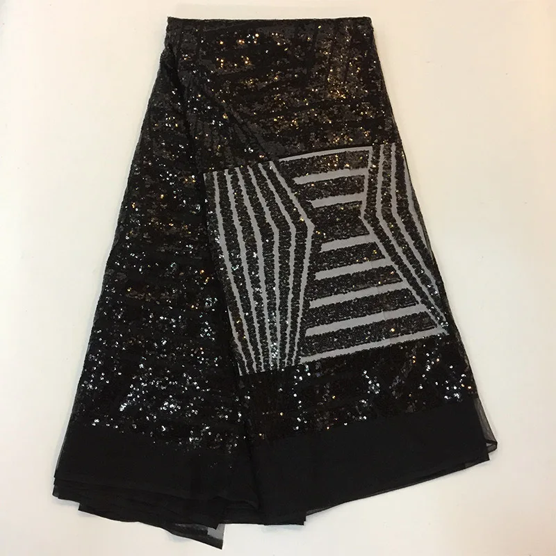 

2019 Hot Selling African Guipure Lace Fabric High Quality French Tulle Sequins Lace Fabric For Wedding Dress Black Sequins lace