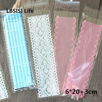 

LBSISI Life 100pcs 6x23cm Long Finger Biscuit Cookie Bags Lace Bakery Bread Gift Soap Packaging Cupcake Self Adhesive Bag