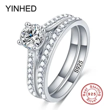 90% de DESCUENTO! YINHED Sólida Plata de ley 925 Anillo de Los Anillos De Boda Nupcial Conjunto ZR247 CT Cubic Circón Anillo de Compromiso Joyería de La Vendimia