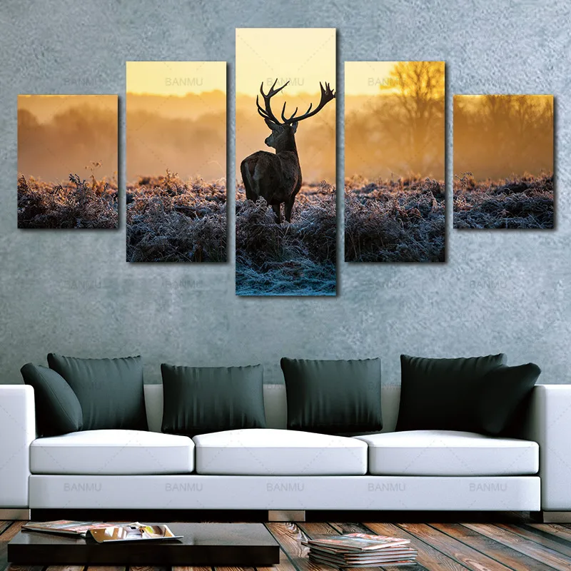Настенные художественные картины олень животное Африка 5 панелей настенные художественные полотна картины настенные украшения для домашнего офиса художесвенный интерьер дома