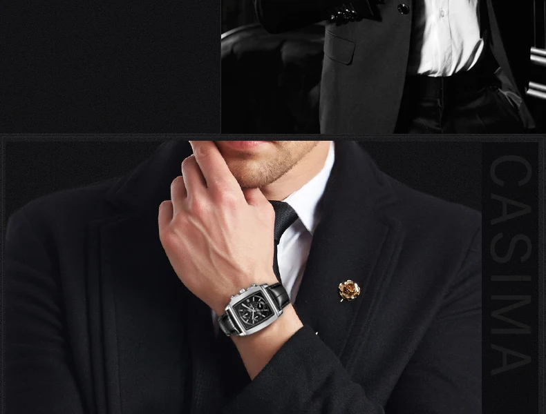 Роскошные Брендовые мужские часы, модные деловые классические мужские кварцевые наручные часы с кожаным ремешком, водонепроницаемые 100 м CASIMA#5115