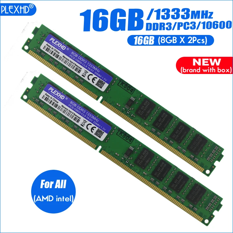 Новинка 16 Гб(2 шт. x8гб) 16 ГБ DDR3 PC3-10600 PC3 10600 1333 МГц для настольных ПК оперативная Память DIMM(для intel amd) Совместимость с системой