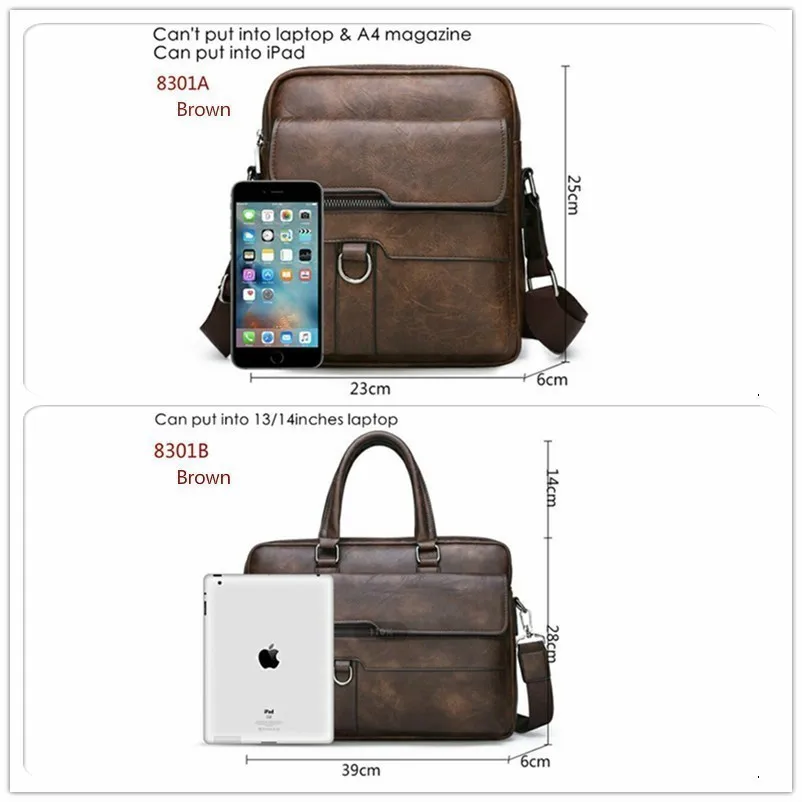  New Men Briefcase Bags Business Leather Bag Shoulder Messenger Bags Work Handbag 14 Inch Laptop Bag