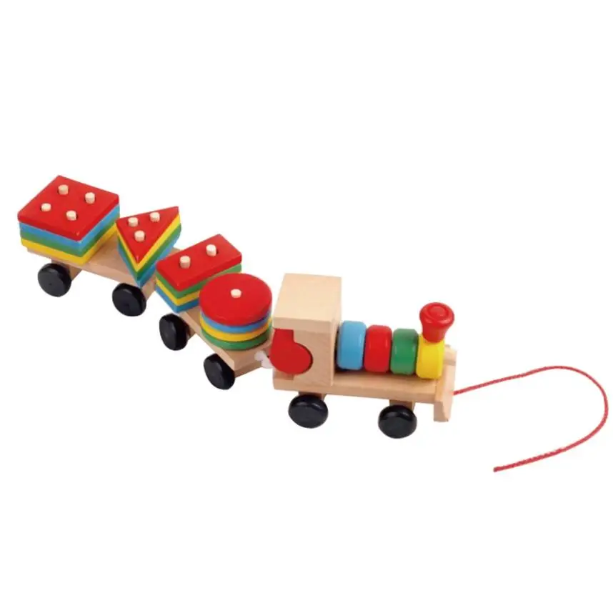 

Kids Baby Developmental Toys Wooden Train Truck Set Geometric Blocks