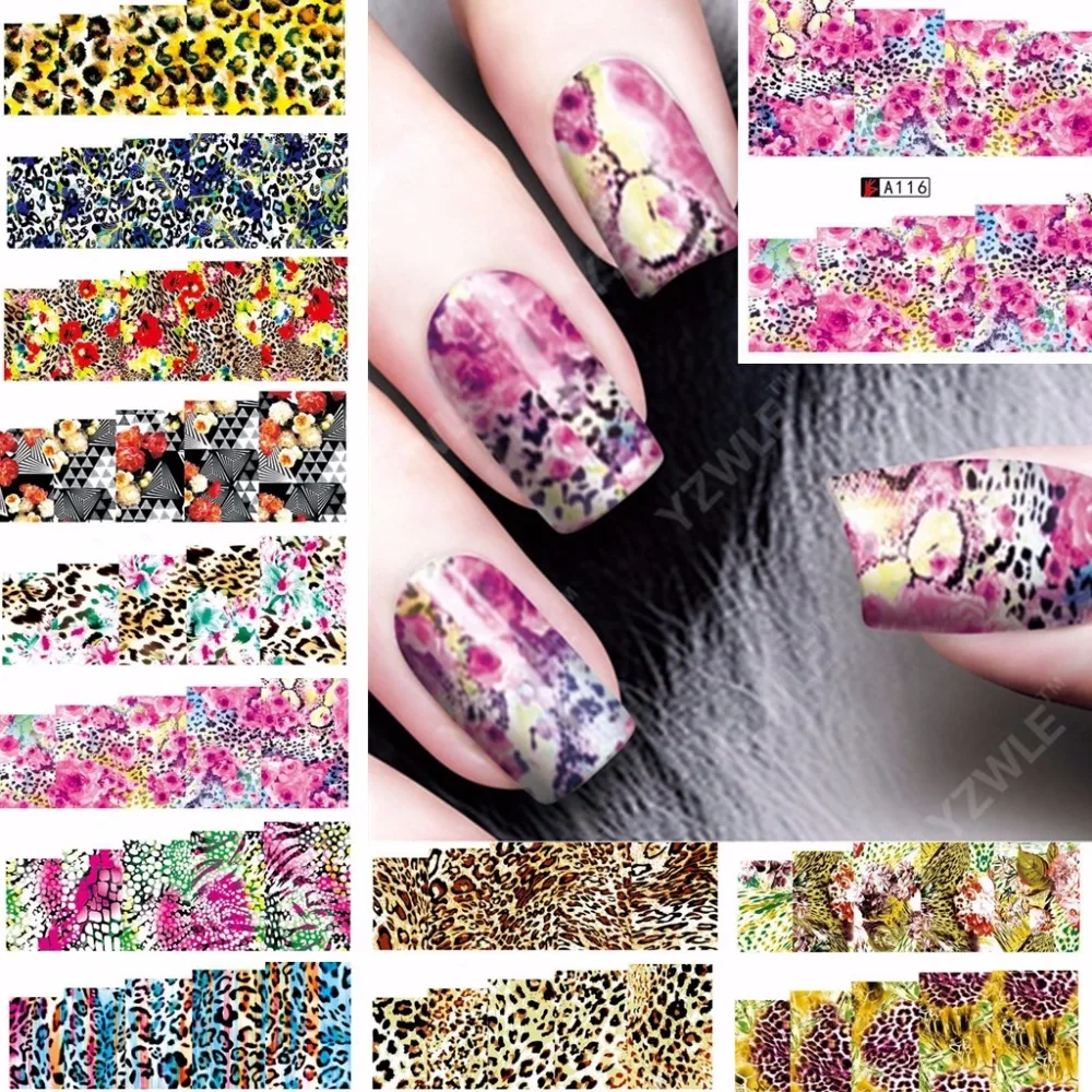 

12 PACK/ LOT WATER DECAL NAIL ART NAIL STICKER SLIDER TATTOO FULL COVER FLOWER TIGER LEOPARD SKIN PATTERN A109-120