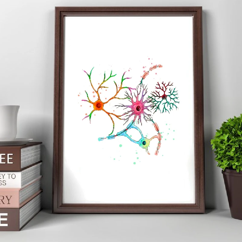 Neuron Types Art Watercolor Print Motor Medical Art Neurologist Cabinet Office