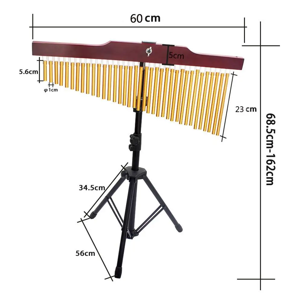 Золотой ветер перезвон 36-тон бары однорядной стучит колокол музыкальный ударный инструмент с штатив-Трипод стойка и Серебристые палочки