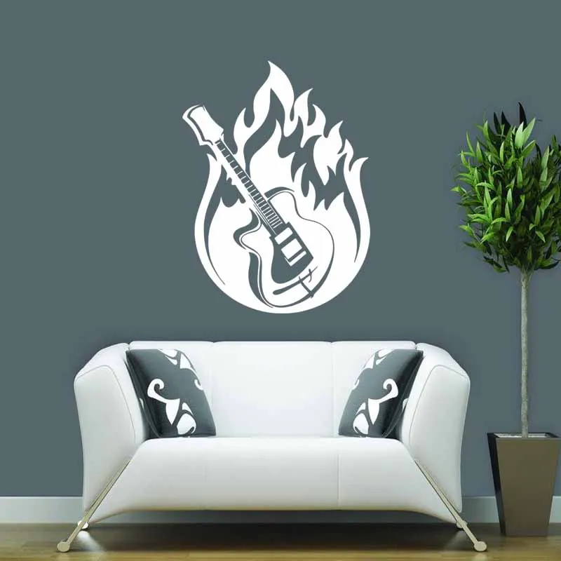 Wall Sticker Vinyl Decal Guitar Music Jazz Blues Fire Rock 'n' Roll Art