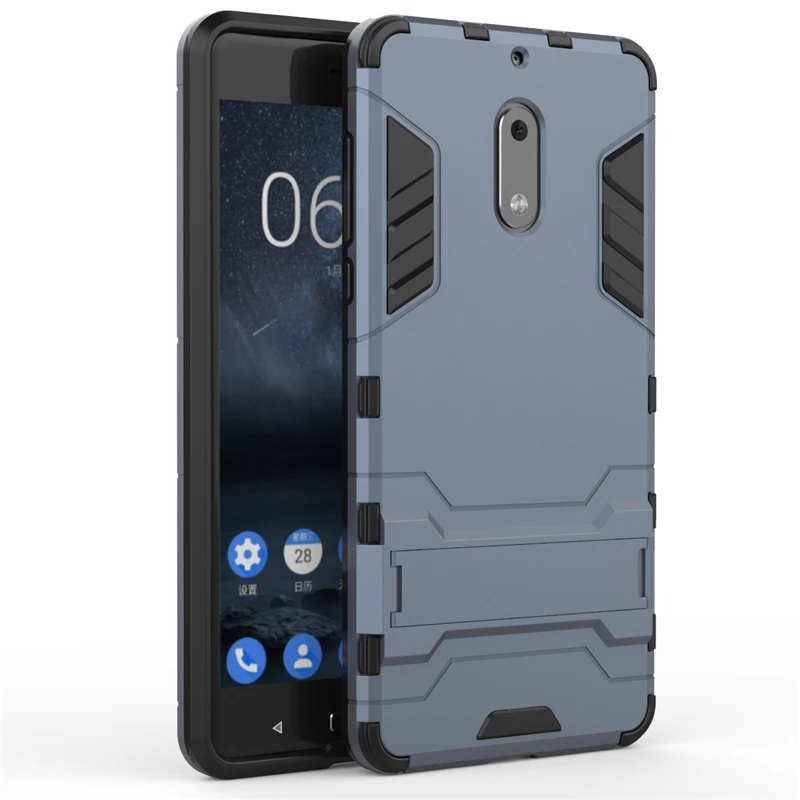 2 in 1 Hard PC+Soft Silicone TPU Rugged Rubber Kickstand Case For Nokia 6 Six Matte Armor Shockproof Phone Holder Cover Shell (15)