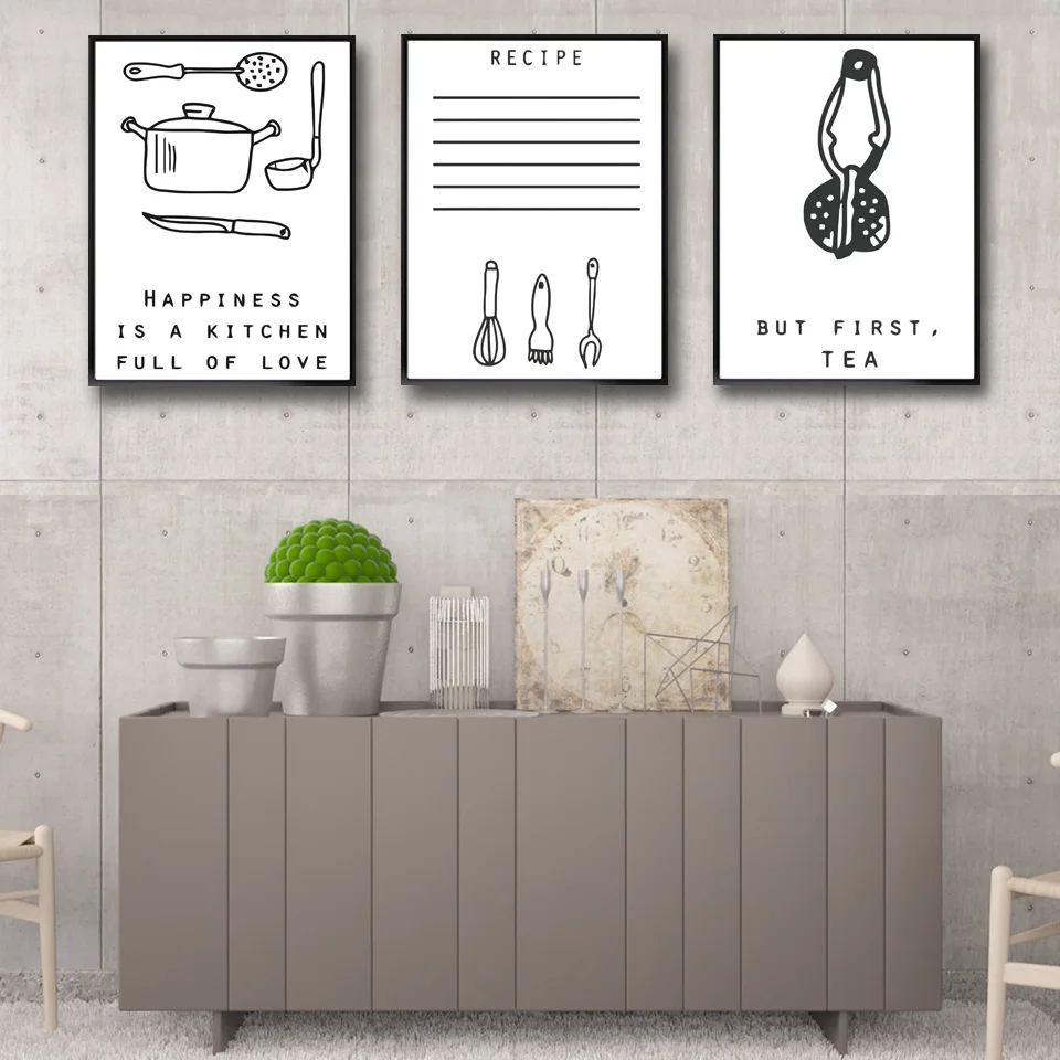 Canvas-Painting-HD-Wall-Black-And-White-Minimalism-Pictures-Living-Room-Home-Decor-The-Kitchen-Utensils