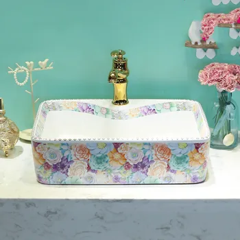 

Europe Vintage Style Art Porcelain Countertop Basin Sink Handmade Ceramic Bathroom Vessel Sinks Vanities ceramic wash sink
