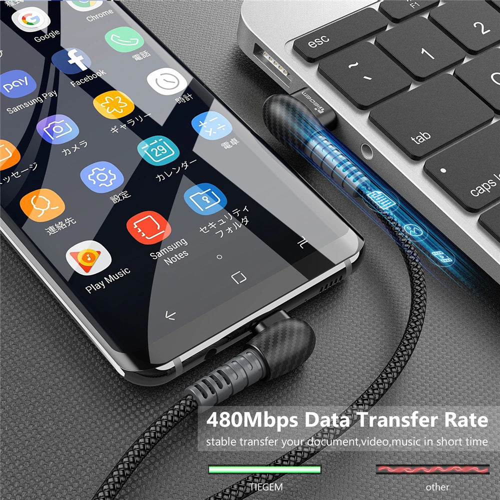 TIEGEM Cable Micro USB 2A de Cable de carga rápida de 90 grados de teléfono móvil USB Cable cargador para Samsung Xiaomi Huawei Android dispositivo