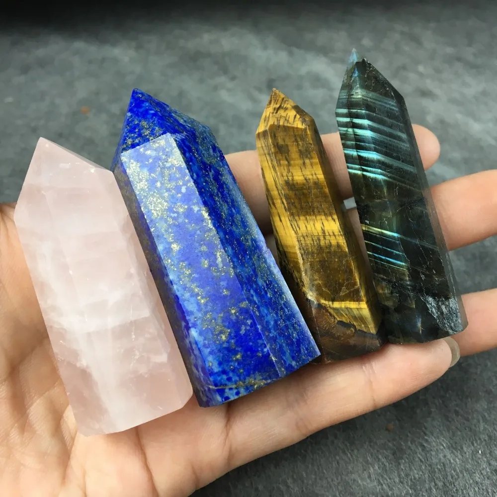Natural quartz stone labradorite obelisk crystal wand point for healing stones (6)