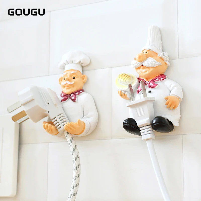 

GOUGU Cartoon Self Adhesive Plug Hook Kitchen Plug Hanger Self Adhesive Wall Plug Holder
