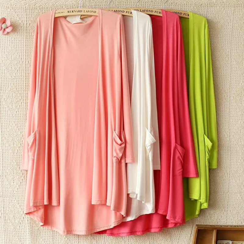 

Open Stitch Long Sleeve Modal Solid Color Cape Shawl Jacket Summer Spring Women Basic Coats Leisure Sunscreen Overcoat TT2384