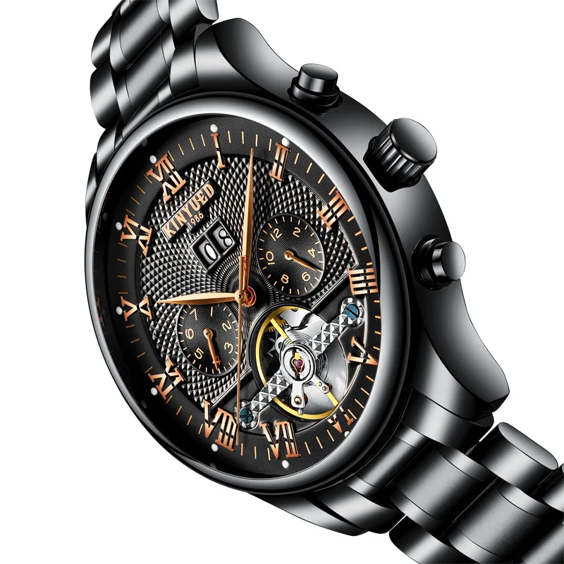 KINYUED جديد ساعة رجالي الرجال الفاخرة العلامة التجارية ووتش التلقائي الميكانيكية ووتش الرجال العسكرية آلة الهيكل العظمي ساعة رجالي J012G-4