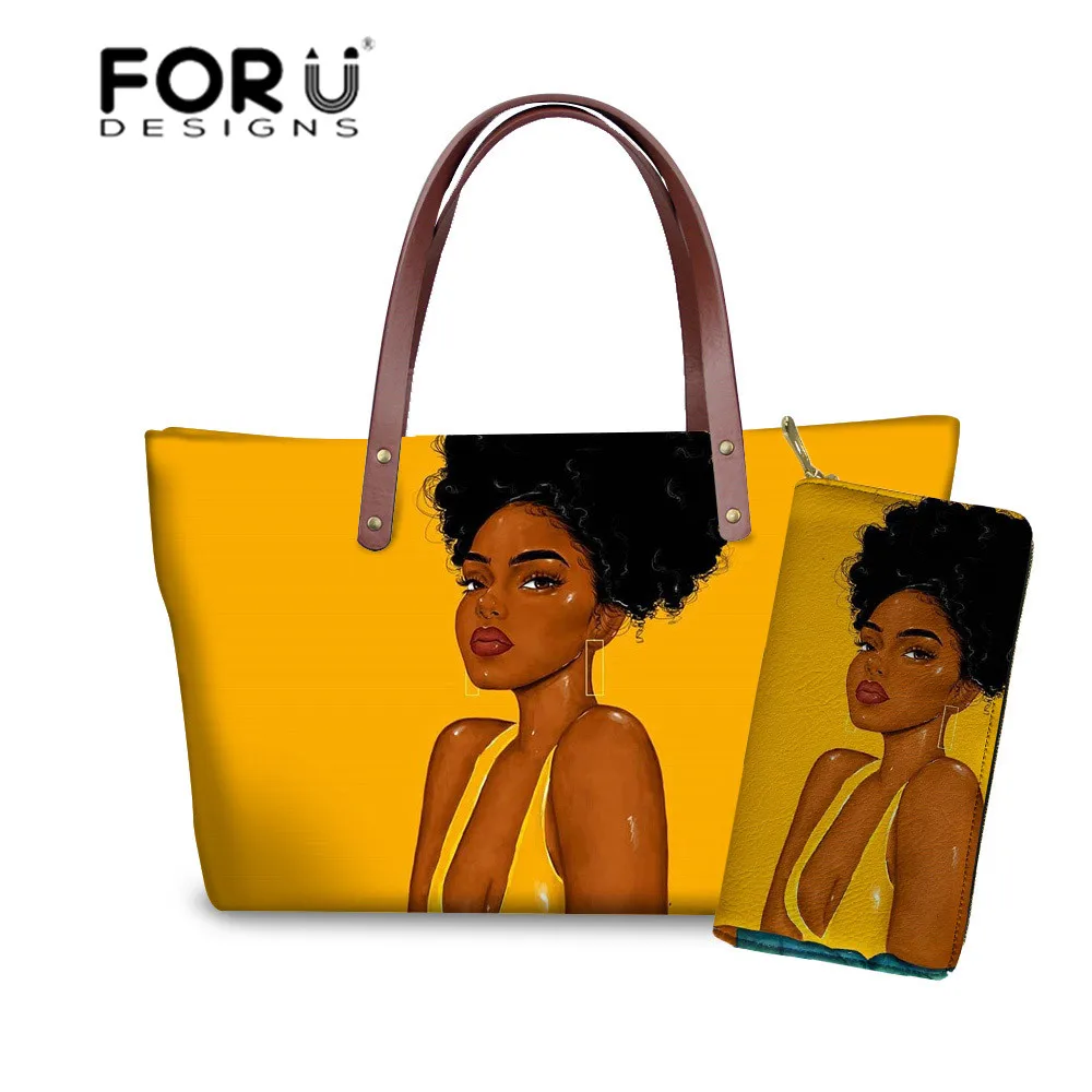 Дамские сумочки и кошелек FORUDESIGNS для черных женщин художественные