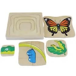 FBIL-Butterfly Grow Jigsaw Toys Развивающие деревянные Многослойные головоломки для роста игрушки-головоломки