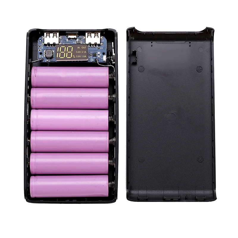 

6 Sections Battery Holder Digital Display DIY Kit Power Bank Case Anti-slip Dual Interface Charger Box Mobile 18650 Portable