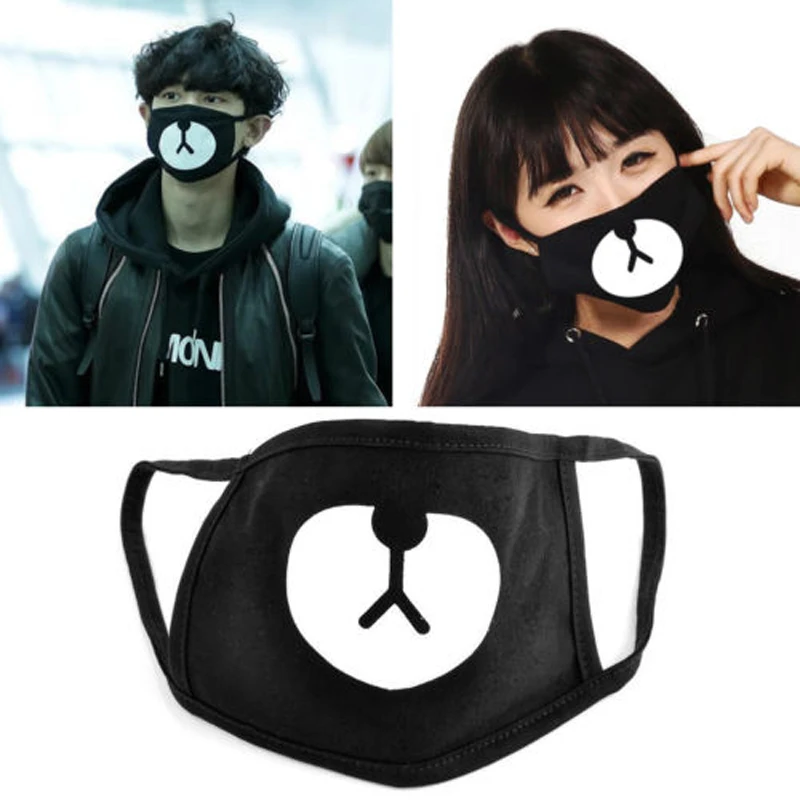 Унисекс маски для лица многоразовые велосипедные Анти-пыль хлопок рот маска для лица с изображением рта муфельной медведя шаблон маска того же стиля члена EXO