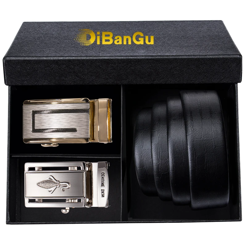 

DiBanGu Luxury Cowhide Genuine Leather Belt for Mens Fashion Designer Gold Buckle fishing Belt for Mens Wedding Jeans Belt Strap