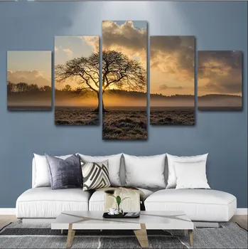 

5 Panel Diamond Painting"Sunrise Tree" mosaic Full square/round drill Cross-stitch embroidery Rhinestones,Landscape painting