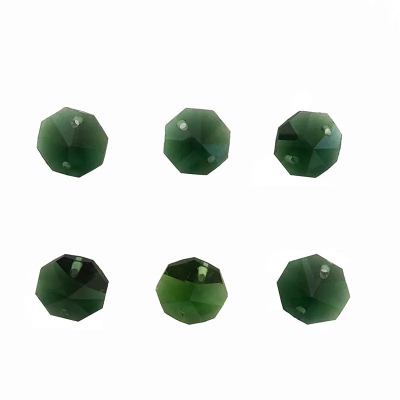 Бесплатная доставка 2000 шт./лот, темно-зеленый цвет, 14 мм хрустальные бусины восьмиугольник в 2 отверстия для украшения дома аксессуары