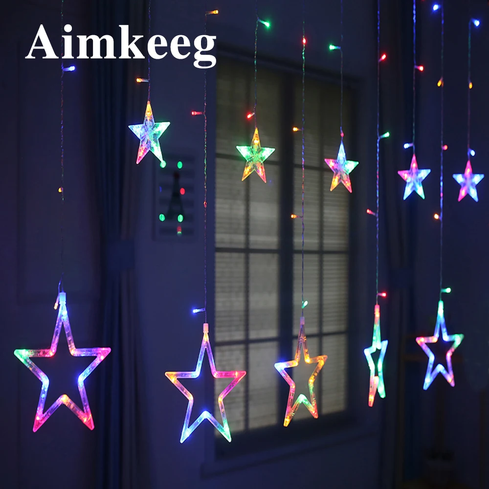 

2.5M Christmas LED Lights AC 220V Holiday Lighting LED Romantic Fairy Star Curtain String for Wedding Garland Party Decoration