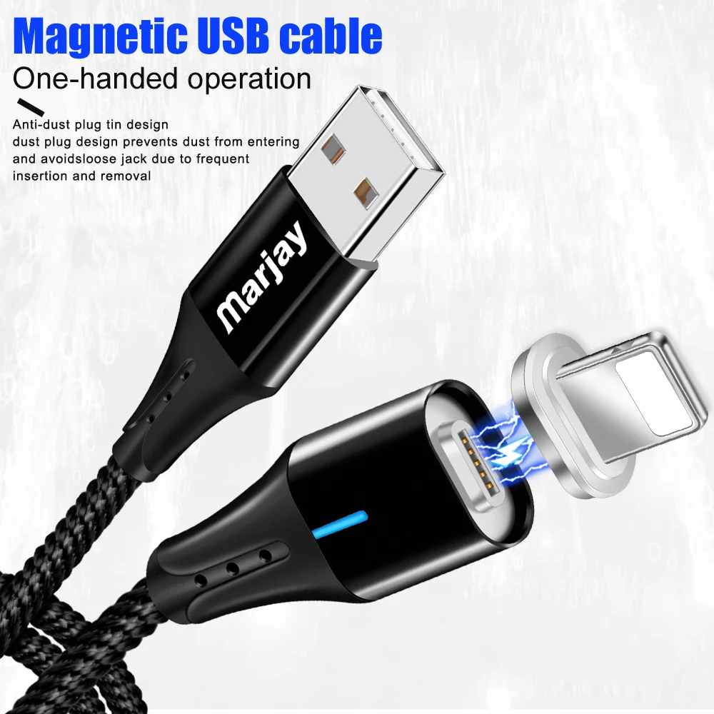 Магнитный usb-кабель Marjay, 3 А, быстрая зарядка, 8-контактный usb-кабель для iPhone 6, 7, 8 plus, x, xr, xs, xs, max, быстрый Магнитный зарядный кабель для передачи данных