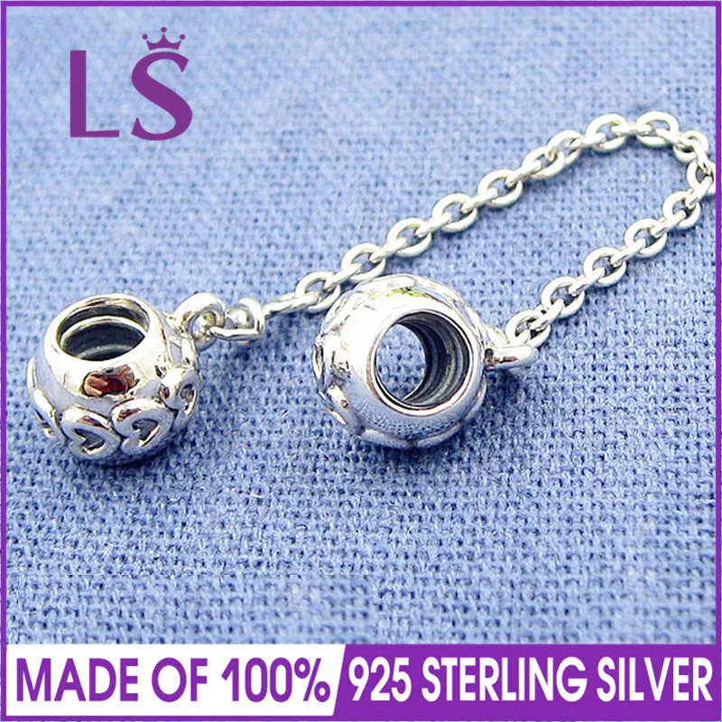

LS High Quality Real 925 Silver Hearts Safety Chain Fit Original bracelete Charms Pulseira Encantos.100% Fine Jewelry Making