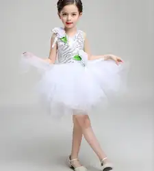Новая детская блестки платье производительности, цветок принцесса платье для сцены, детская одежда для девочек детские