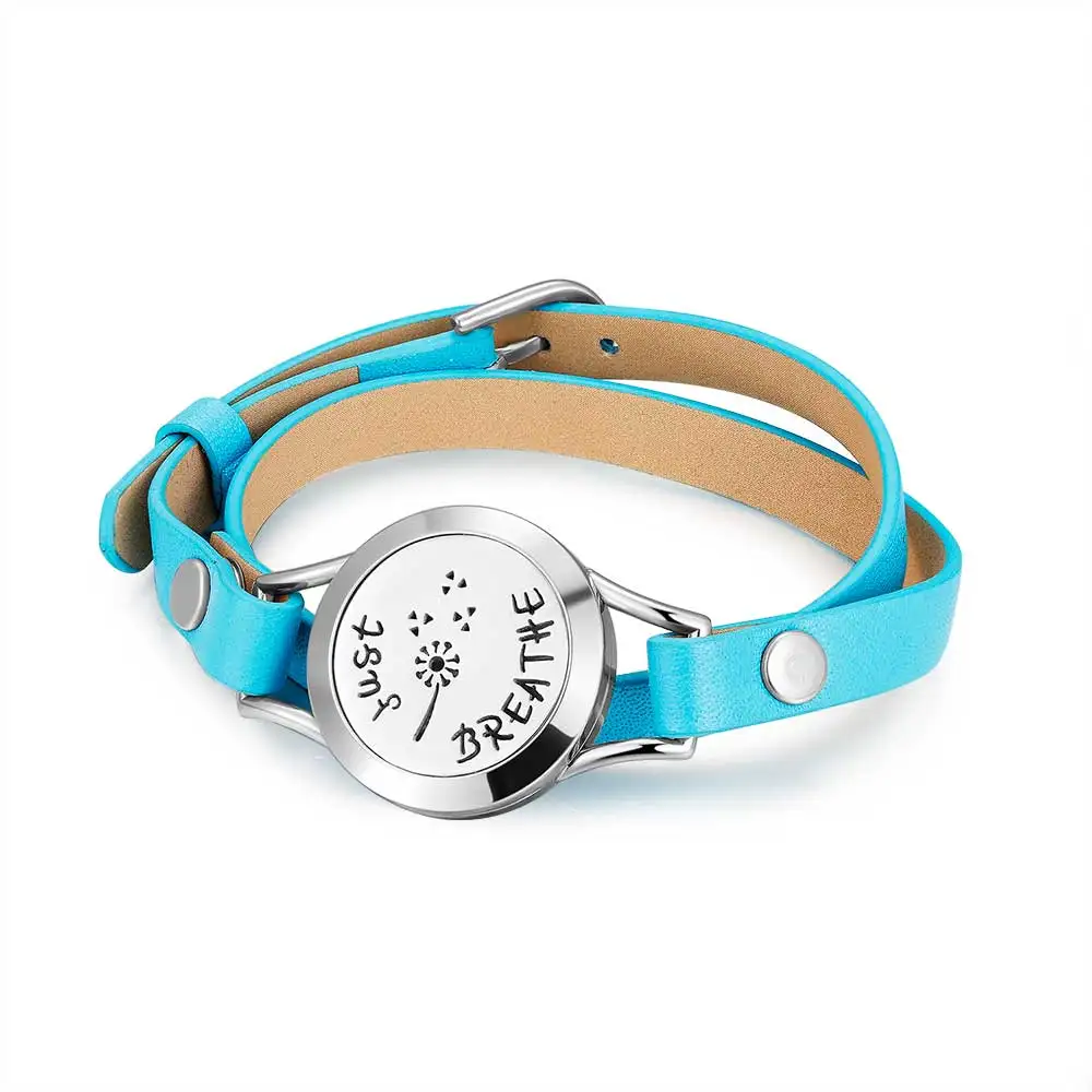 

Mesinya 316L S.steel 3 Colors Leather Aromatherapy Bracelets Essential Oils Diffuser Locket Bangles 6''-7.5''Wrist