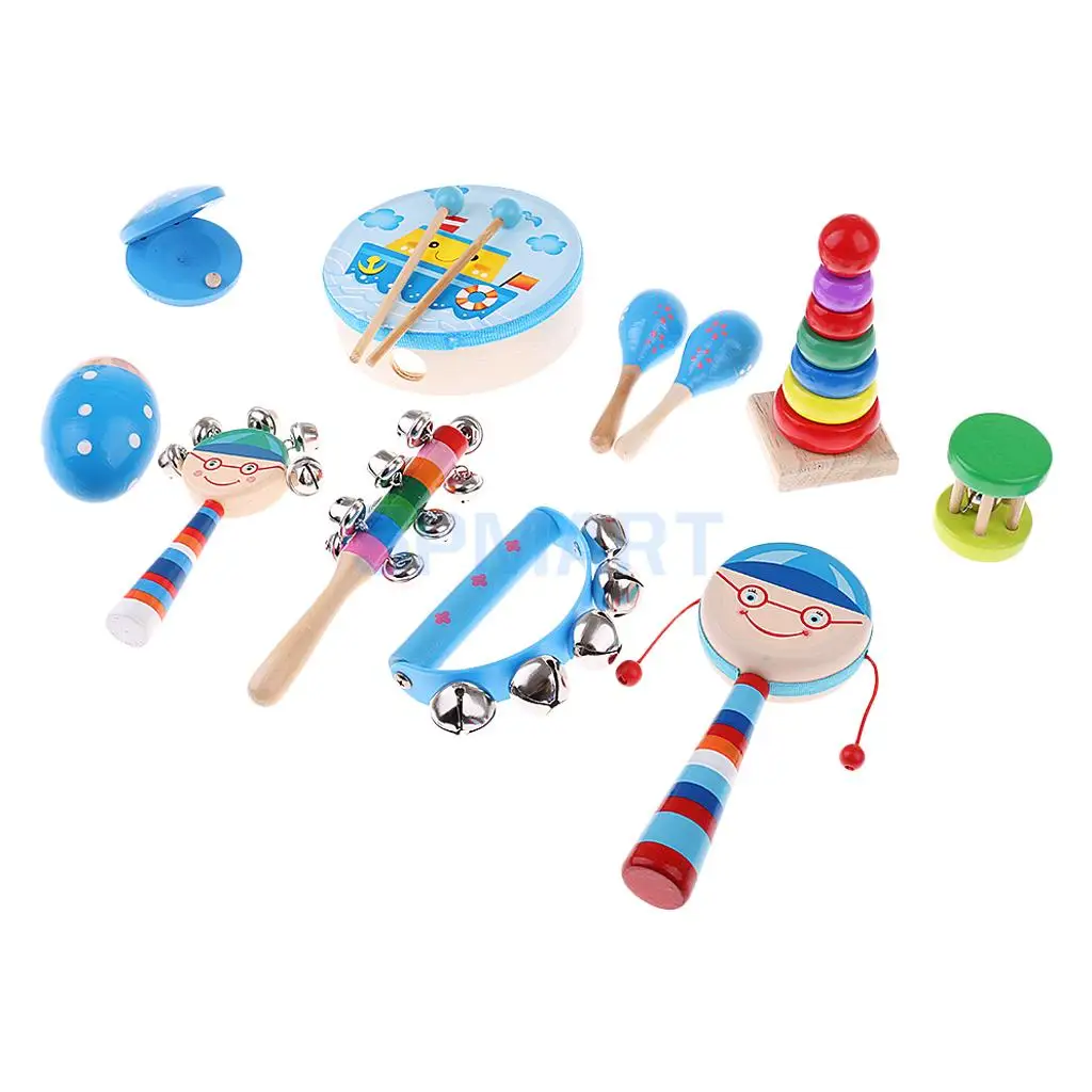 Orff World Percussion Musical Instruments Handbell Tambourine Kit Kids Music Band Rhythm Kit Early Learning Educational Toys