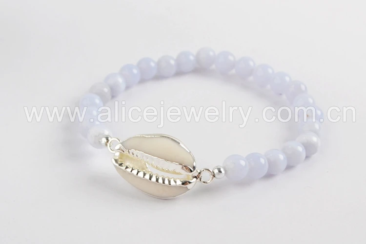 Silver plated shell BOROSA 5 шт. модная раковина Каури с жемчужными бусинами Howlite синие халцедоновые бусы браслет браслеты с драгоценными камнями ювелирные изделия для женщин G1552 - Окраска металла: Silver plated shell