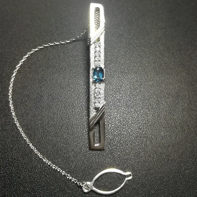

Blue topaz tie clips Free shipping 925 sterling silver Real natural topaz Men jewelry 0.6ct gemstone Fine jewelry #CY18070209