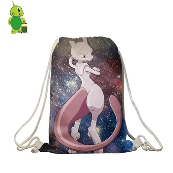 

Galaxy Space Pokemon Mewtwo Drawstring Bag Women Men Travel Shoulder Bags Boys Girls Softback Book Bag Storage Shopping Bags