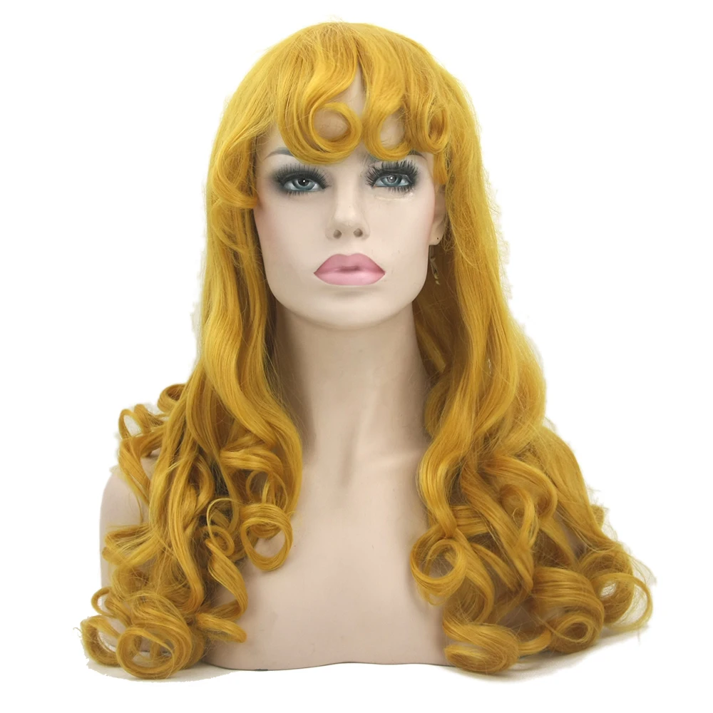 Soowee Long Curly Synthetic Hair Yellow Golden Wigs Women's Party Hair