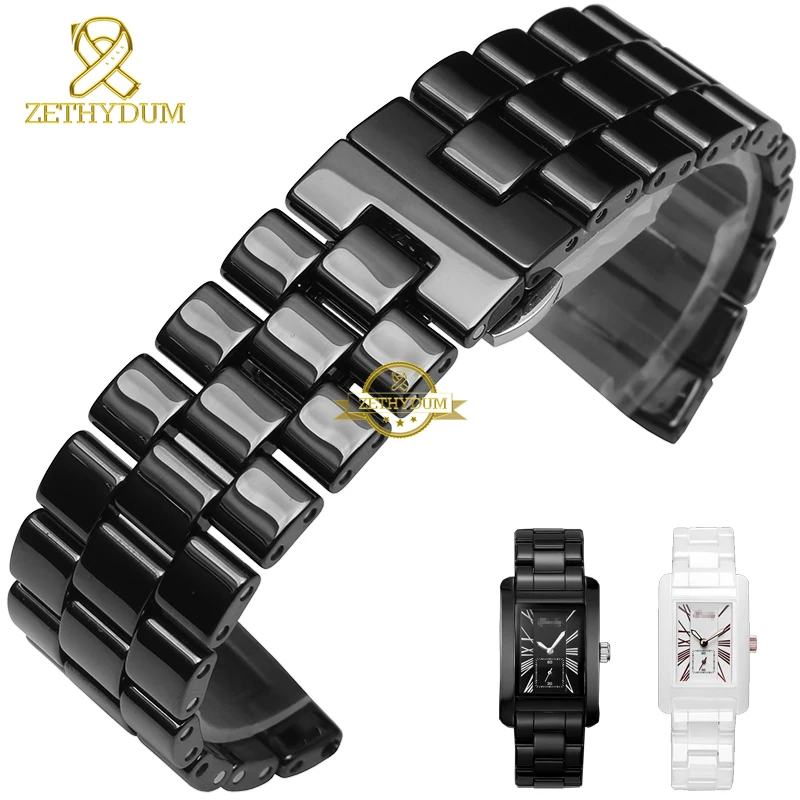 

Pure Ceramic watchband bracelet 24mm white black watch band watch strap Butterfly Buckle wristband belt watch accessories