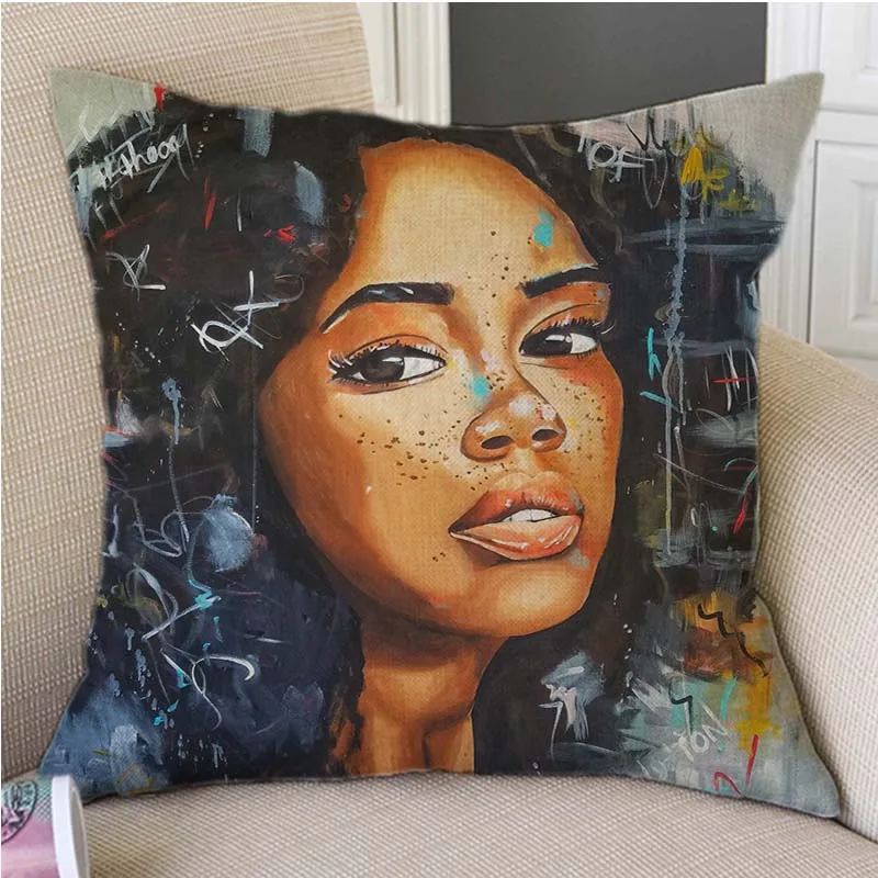 

Modern Art Black African Girl Pretty Africa Women Oil Painting Gallery Collection Home Decoration Pillow Case Sofa Cushion Cover