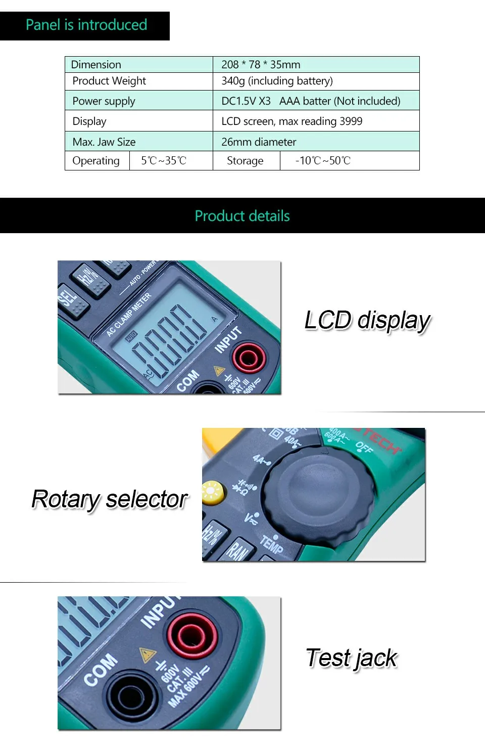 MASTECH MS2008B AC/DC Цифровой клещи электрический мультиметр Авто Диапазон тока Амперметр